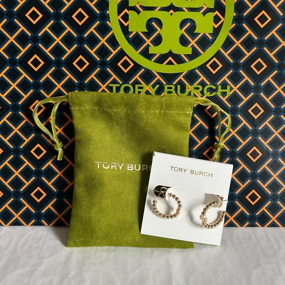 Tory Burch Beaded Small Hoop Earrings Huggie Earrings Gold